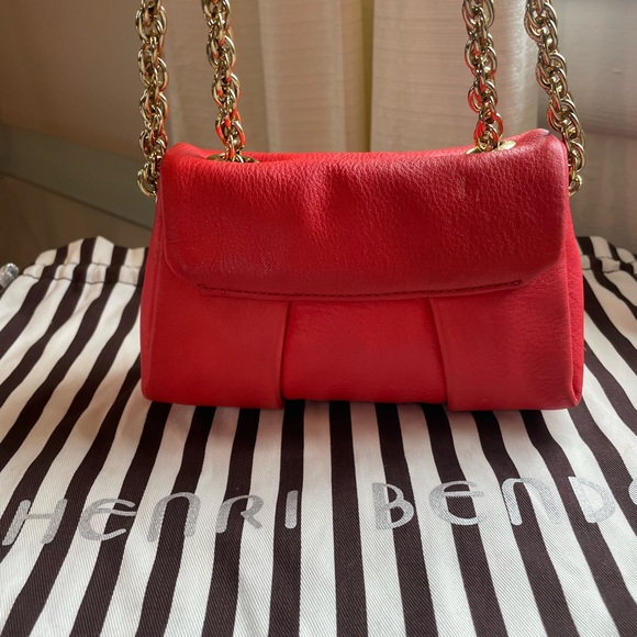 Henri Bendel Pebbled Leather Bag Gold Chain Shoulder Crossbody Bag - Picture 7 of 17